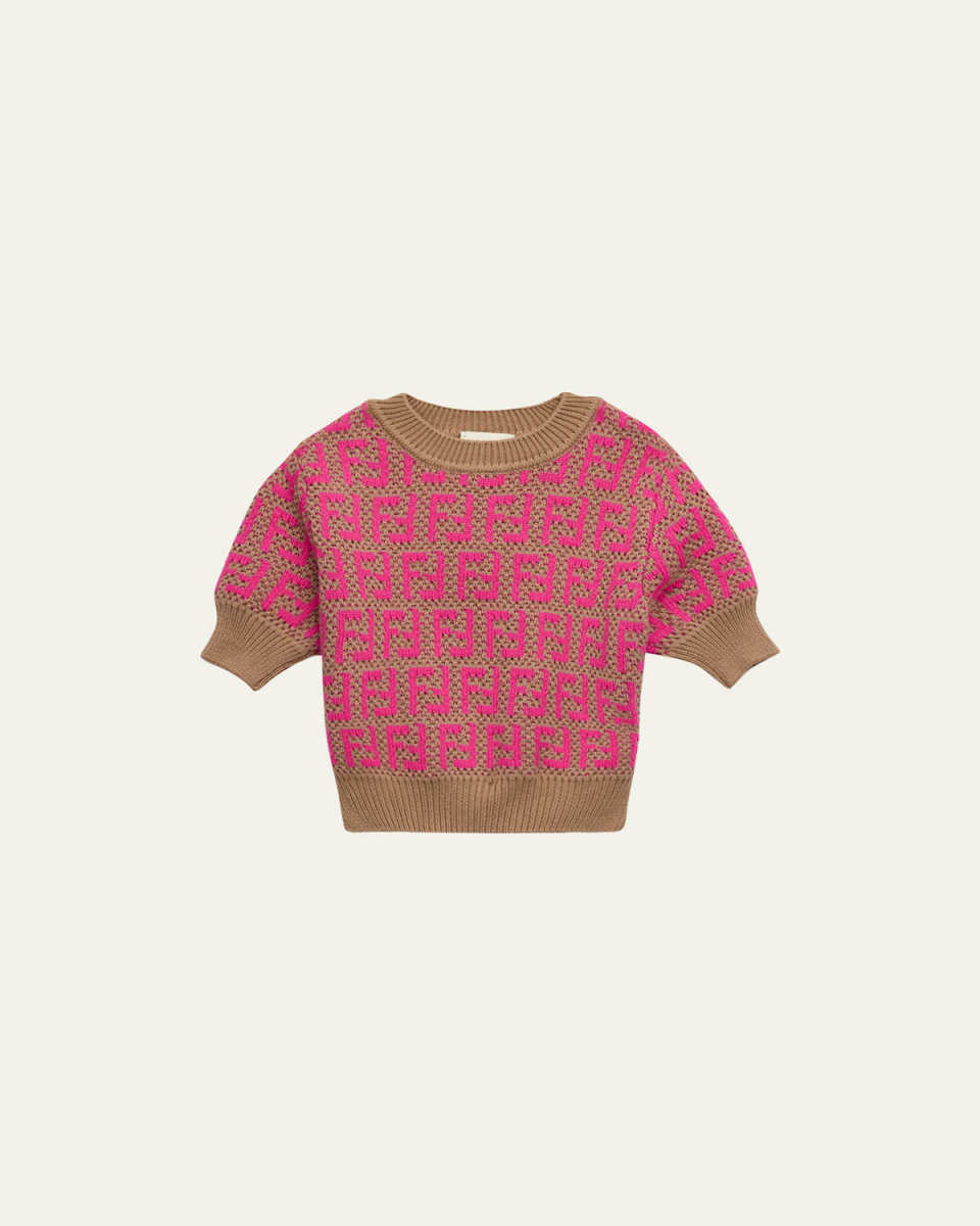 Girl's Knitted Monogram-Print Top, Size 3-